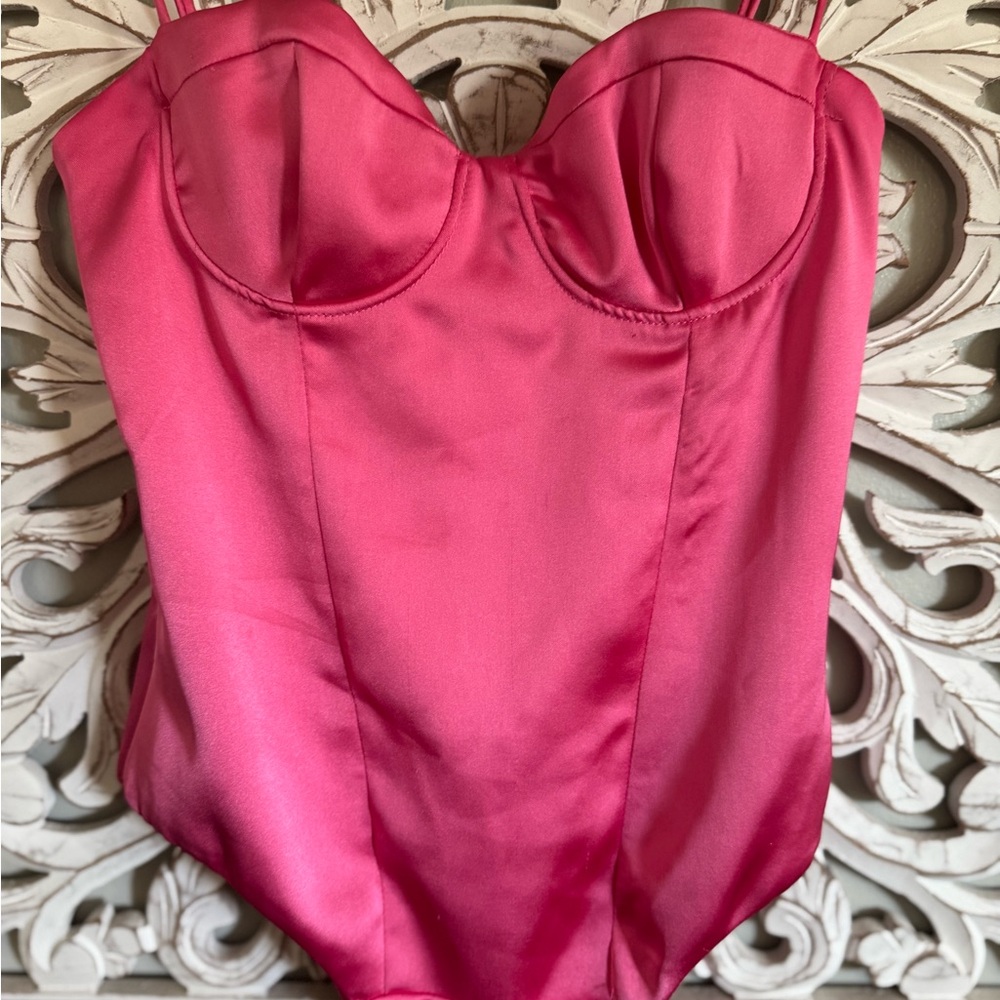 Zara Pink Satin Corset Bodysuit NWOT | Blogger Favorite Date Night Top Sexy Luxe - Picture 8 of 11